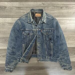 Vintage Levis Jacket Mens 44 Blanket Lined Denim Trucker Coat Distressed 90s